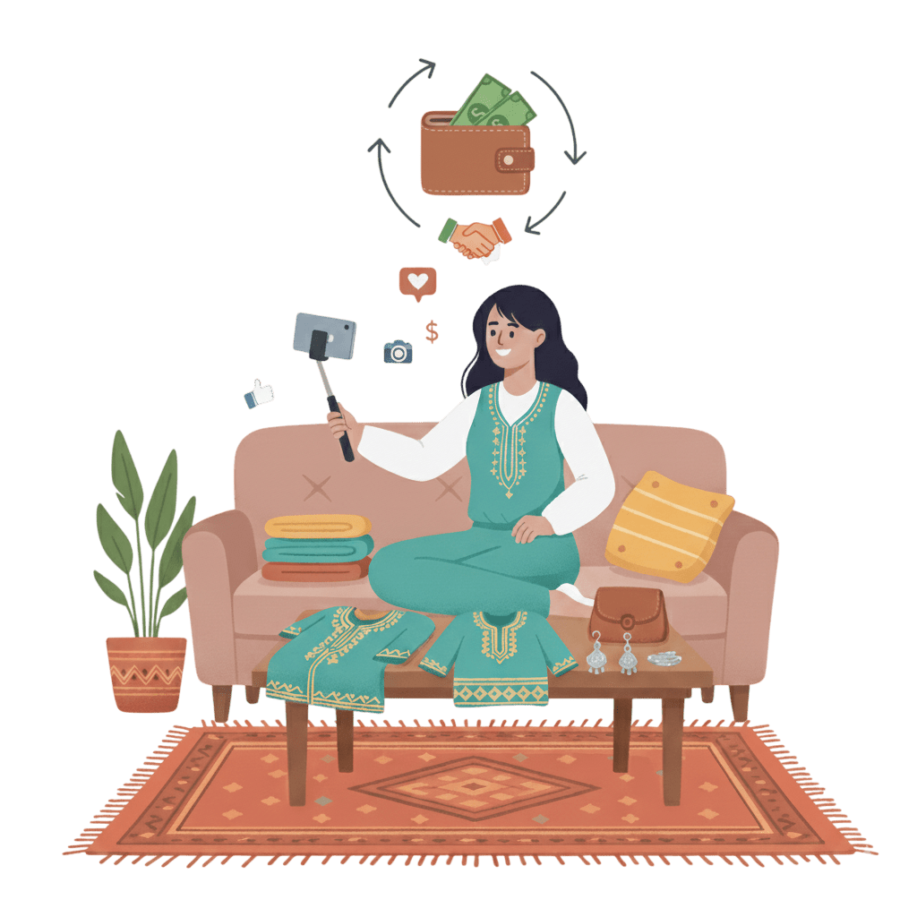 Illustration de la transformation d'un hobby (produits artisanaux) en revenu.